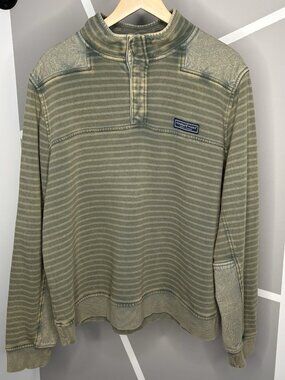 Vineyard Vines Woodhouse Garment Dyed Men’s XL Green Striped ¼ Snap Shep Shirt